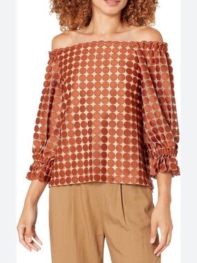 Trina Turk Rust Polka-Dot Off-Shoulder Blouse